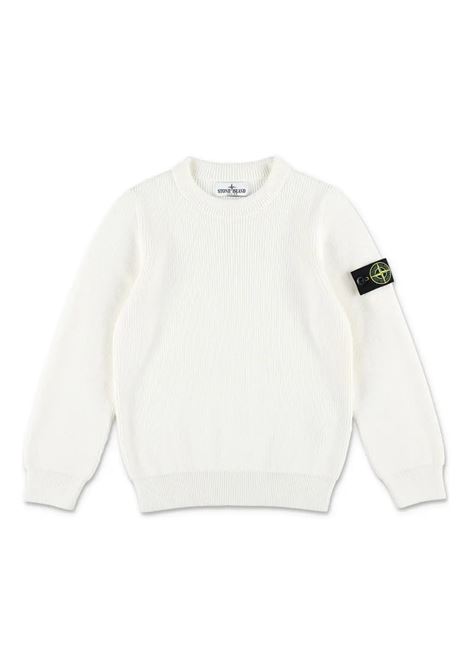 Maglione Bianco In Cotone Biologico a Coste STONE ISLAND JUNIOR | K1S165100004-S00D8V0001